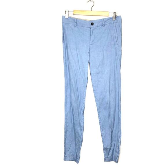 Vince Linen Blend Light Blue Mid Rise Straight Leg 4 - Picture 1 of 10